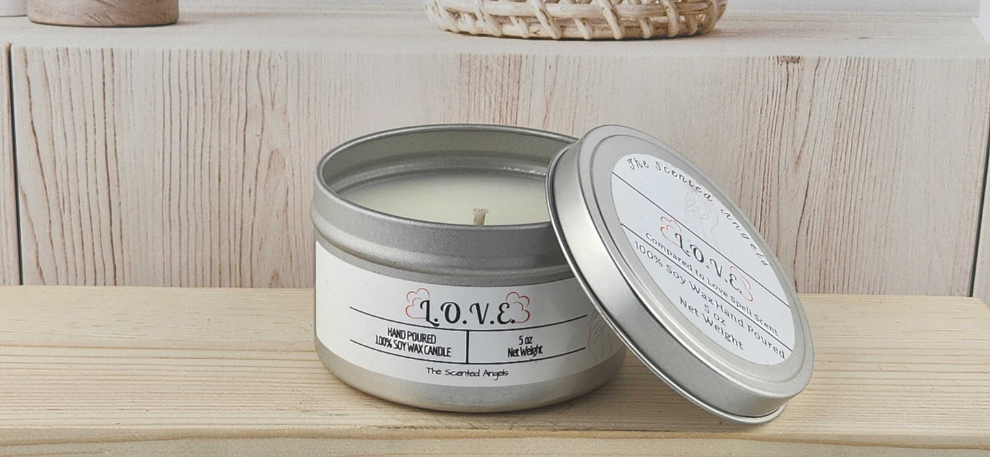 L.O.V.E. Scented 100% Soy Wax Candle - Silver Tin The Scented Angels Soy Candles
