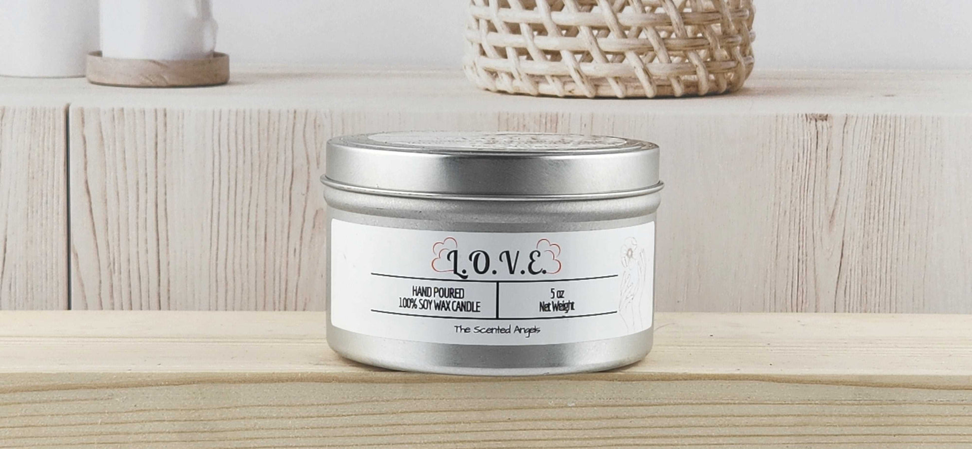 L.O.V.E. Scented 100% Soy Wax Candle - Silver Tin The Scented Angels Soy Candles