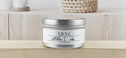 L.O.V.E. Scented 100% Soy Wax Candle - Silver Tin The Scented Angels Soy Candles