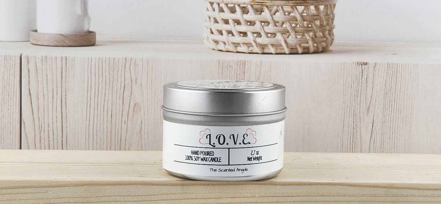 L.O.V.E. Scented 100% Soy Wax Candle - Silver Tin The Scented Angels Soy Candles
