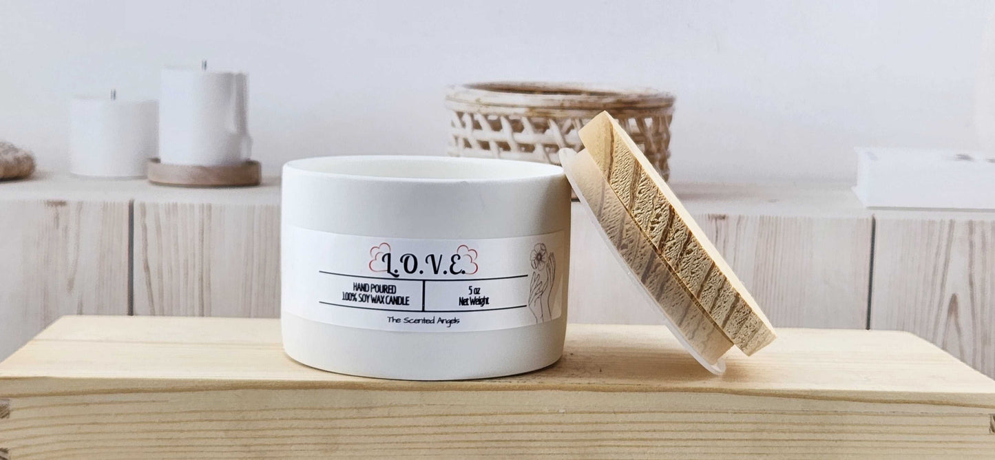 L.O.V.E. Scented 100% Soy Wax Candle - White Cement The Scented Angels Soy Candles