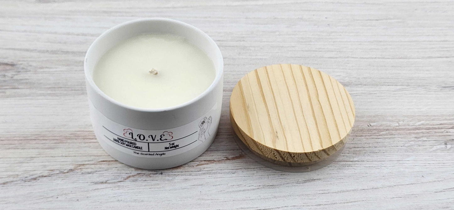 L.O.V.E. Scented 100% Soy Wax Candle - White Cement The Scented Angels Soy Candles