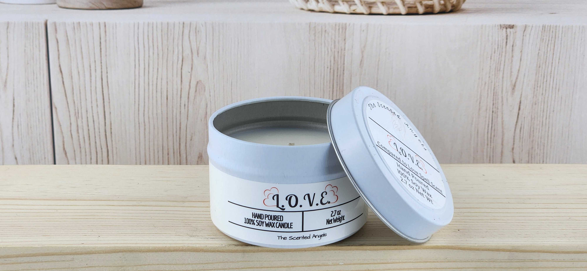 L.O.V.E. Scented 100% Soy Wax Candle - White Tin The Scented Angels Soy Candles