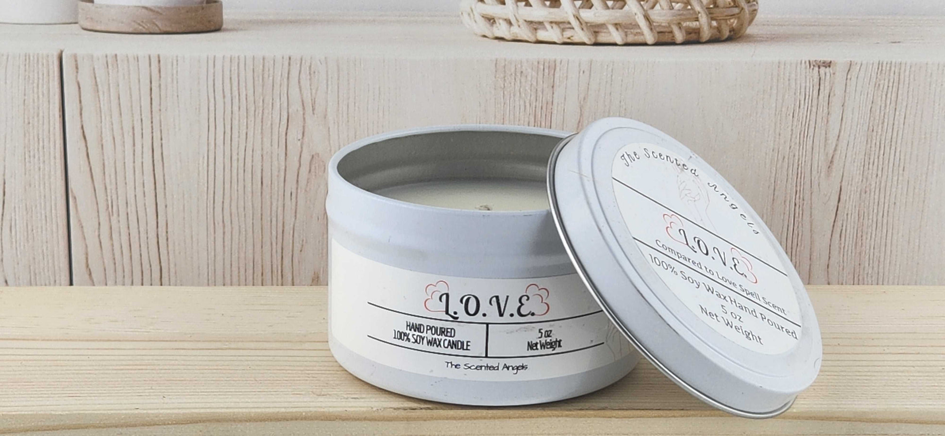 L.O.V.E. Scented 100% Soy Wax Candle - White Tin The Scented Angels Soy Candles