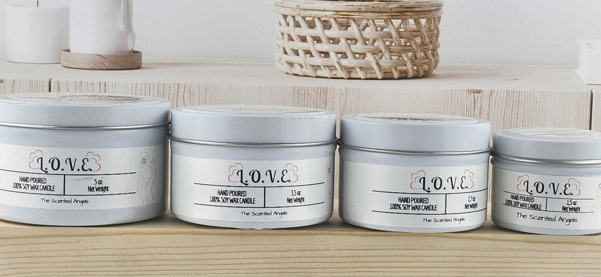 L.O.V.E. Scented 100% Soy Wax Candle - White Tin The Scented Angels Soy Candles