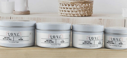 L.O.V.E. Scented 100% Soy Wax Candle - White Tin The Scented Angels Soy Candles
