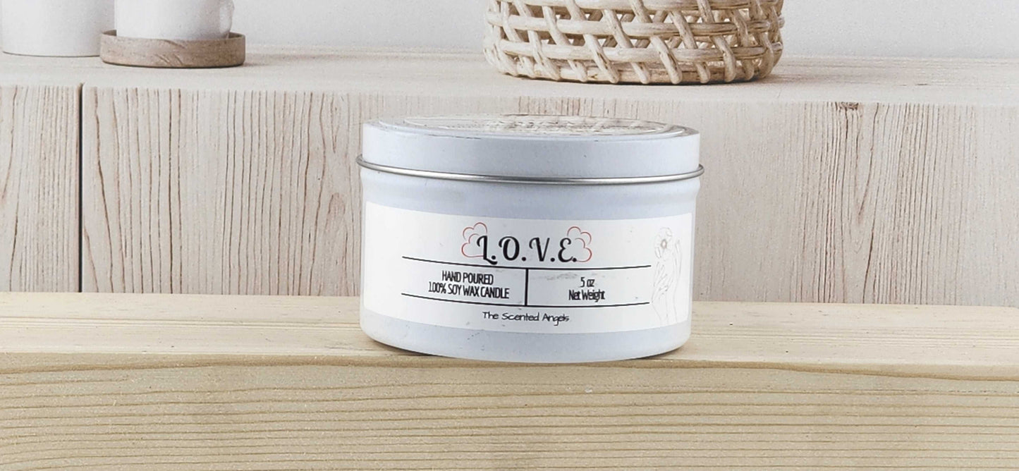 L.O.V.E. Scented 100% Soy Wax Candle - White Tin The Scented Angels Soy Candles