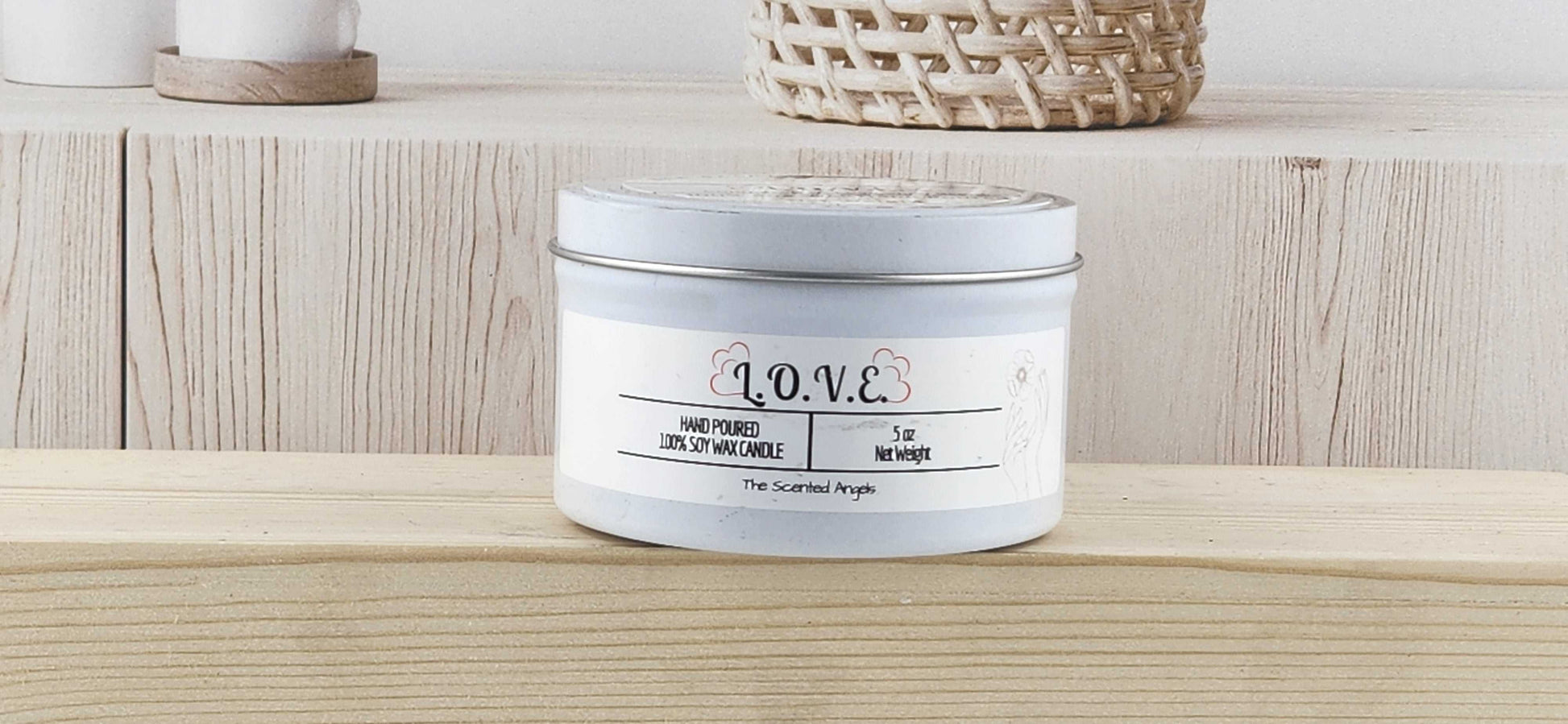 L.O.V.E. Scented 100% Soy Wax Candle - White Tin The Scented Angels Soy Candles
