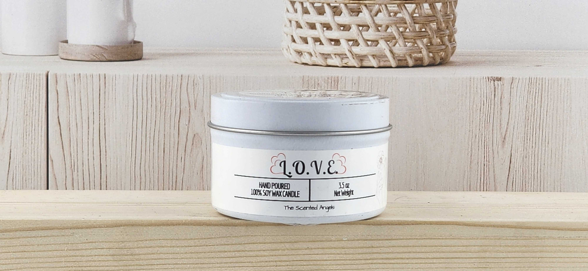 L.O.V.E. Scented 100% Soy Wax Candle - White Tin The Scented Angels Soy Candles