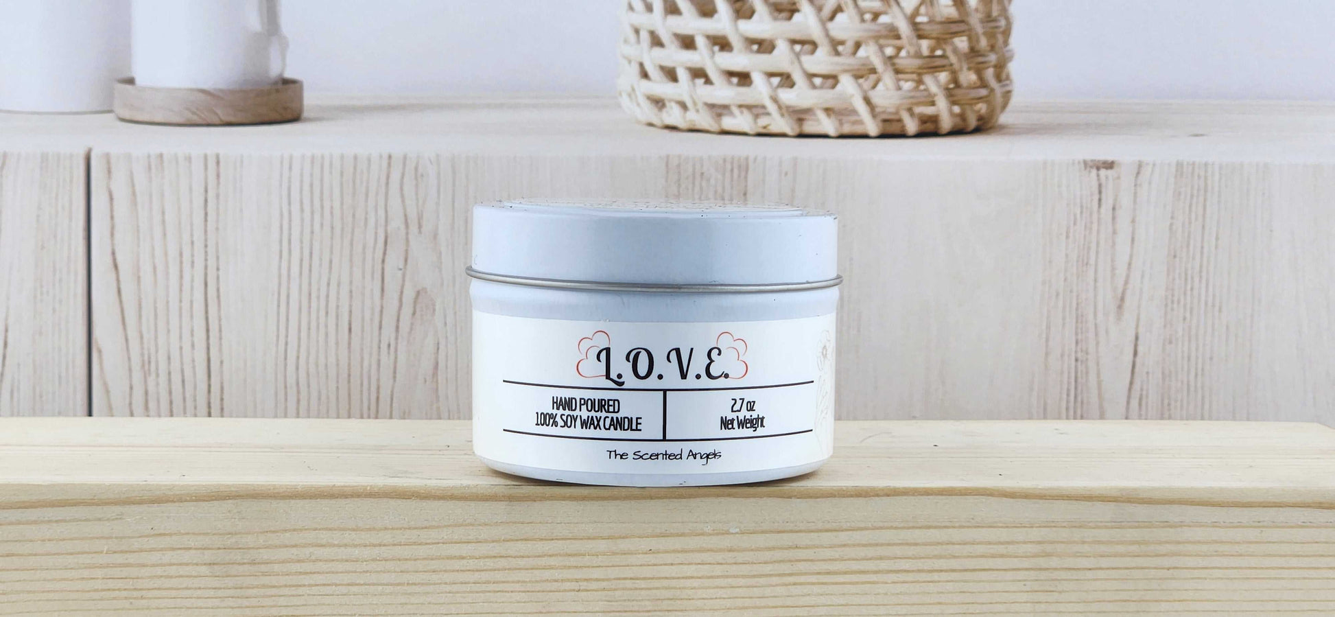 L.O.V.E. Scented 100% Soy Wax Candle - White Tin The Scented Angels Soy Candles