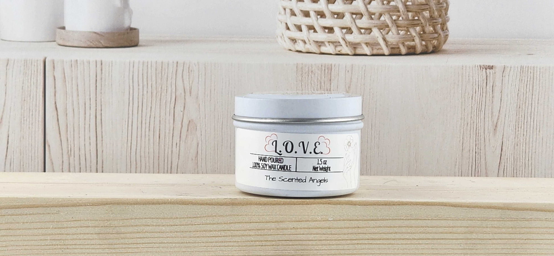 L.O.V.E. Scented 100% Soy Wax Candle - White Tin The Scented Angels Soy Candles