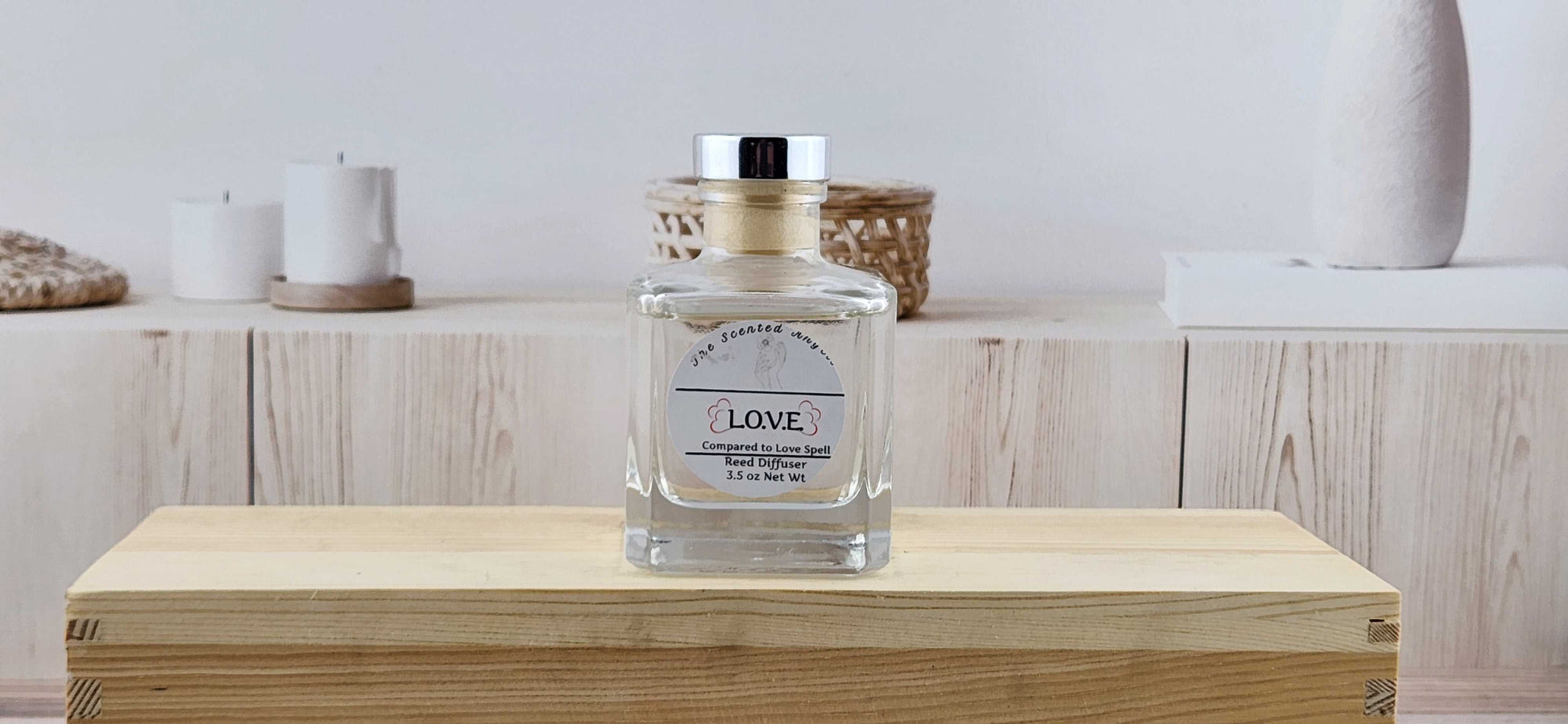 L.O.V.E. Scented Reed Diffuser - Comes with 6 reeds - Modern Glass Bottle The Scented Angels Reed Diffuser
