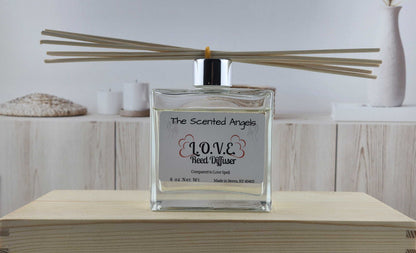 L.O.V.E. Scented Reed Diffuser - Comes with 6 reeds - Modern Glass Bottle The Scented Angels Reed Diffuser