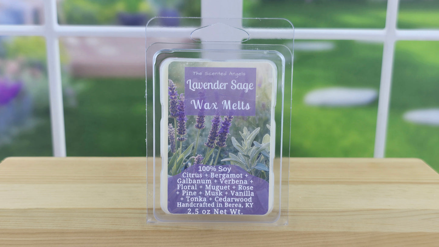 Lavender Sage wax melts handmade by The Scented Angels – calming lavender herbal fragrance