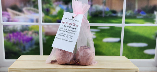 Lavender Rose Bath Fizzy Set with label in organza bag