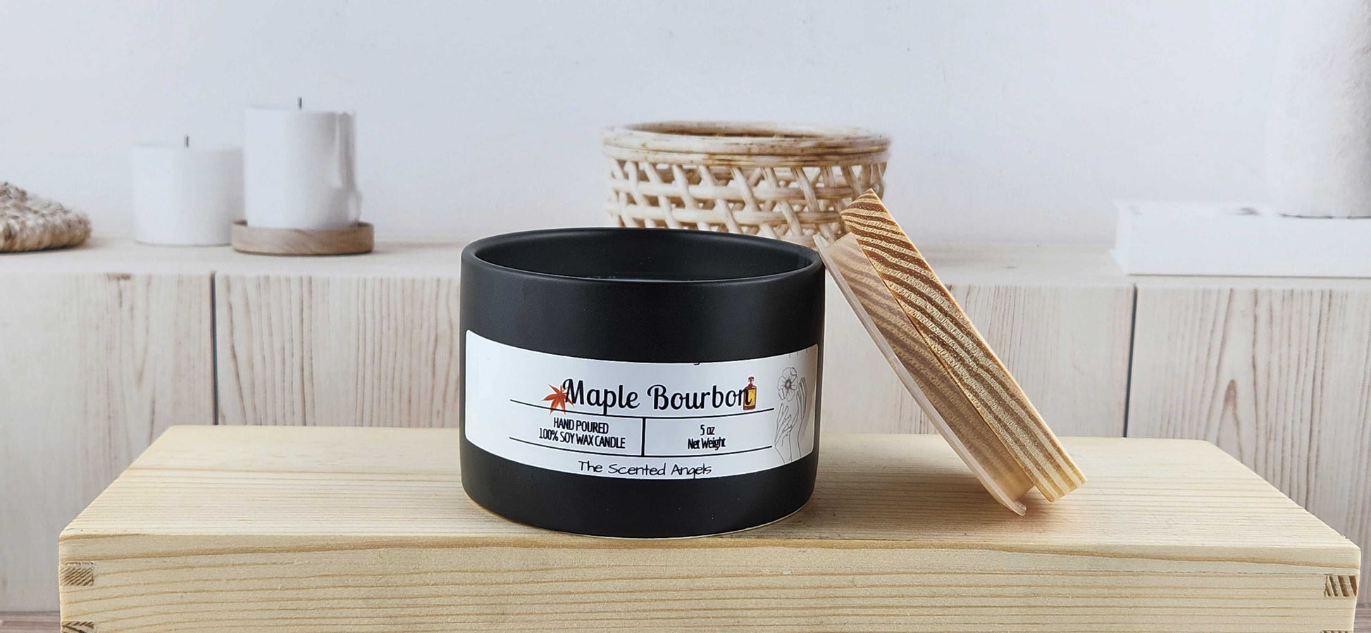 Maple Bourbon Scented 100% Soy Wax Candle - Black Cement The Scented Angels Soy Candles