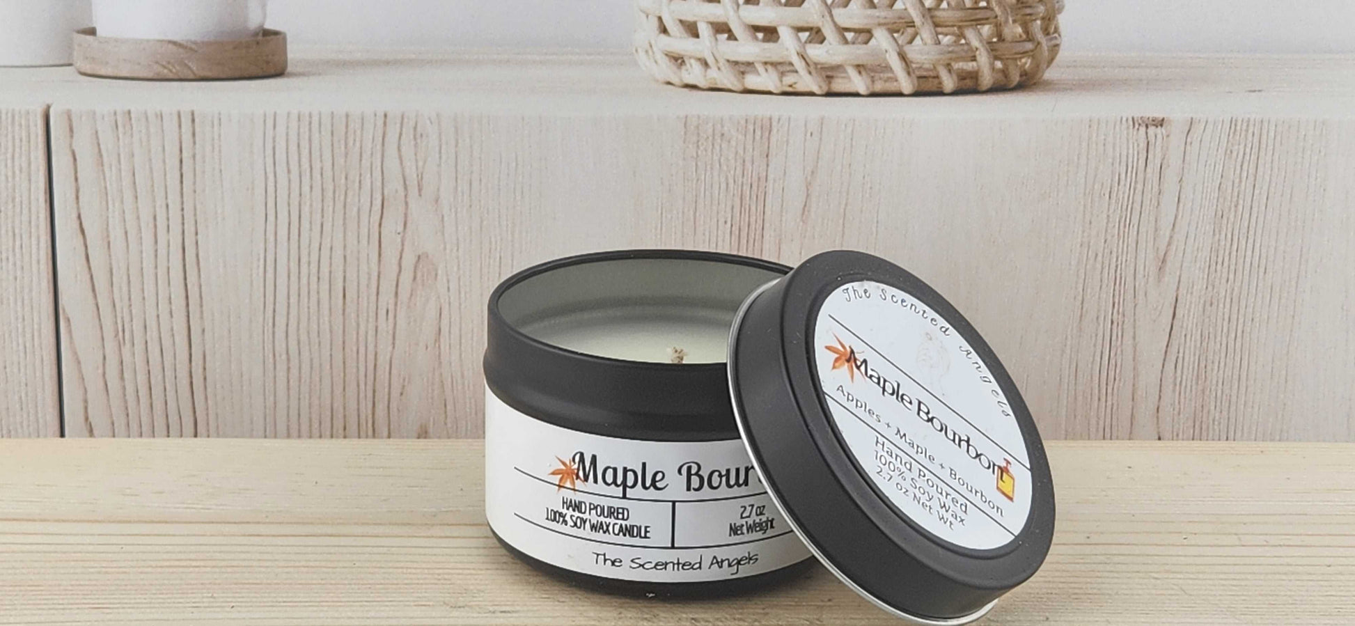 Maple Bourbon Scented 100% Soy Wax Candle - Black The Scented Angels Soy Candles