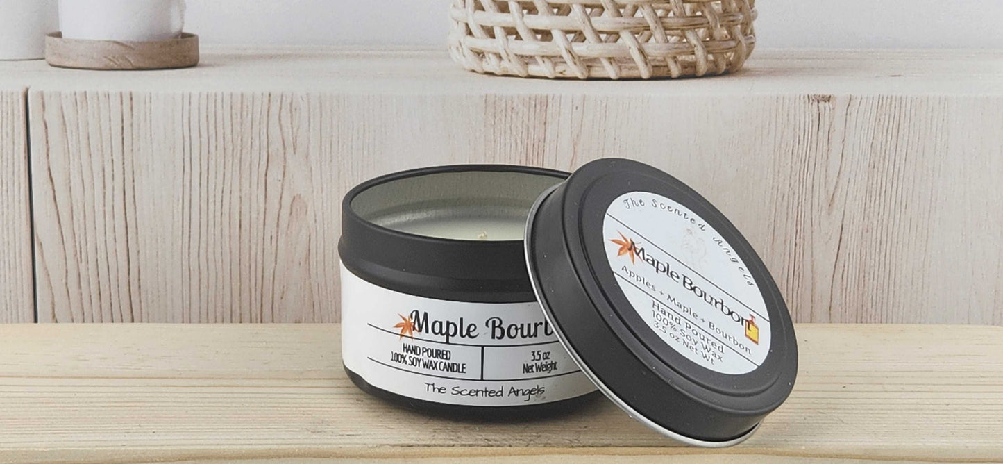 Maple Bourbon Scented 100% Soy Wax Candle - Black The Scented Angels Soy Candles