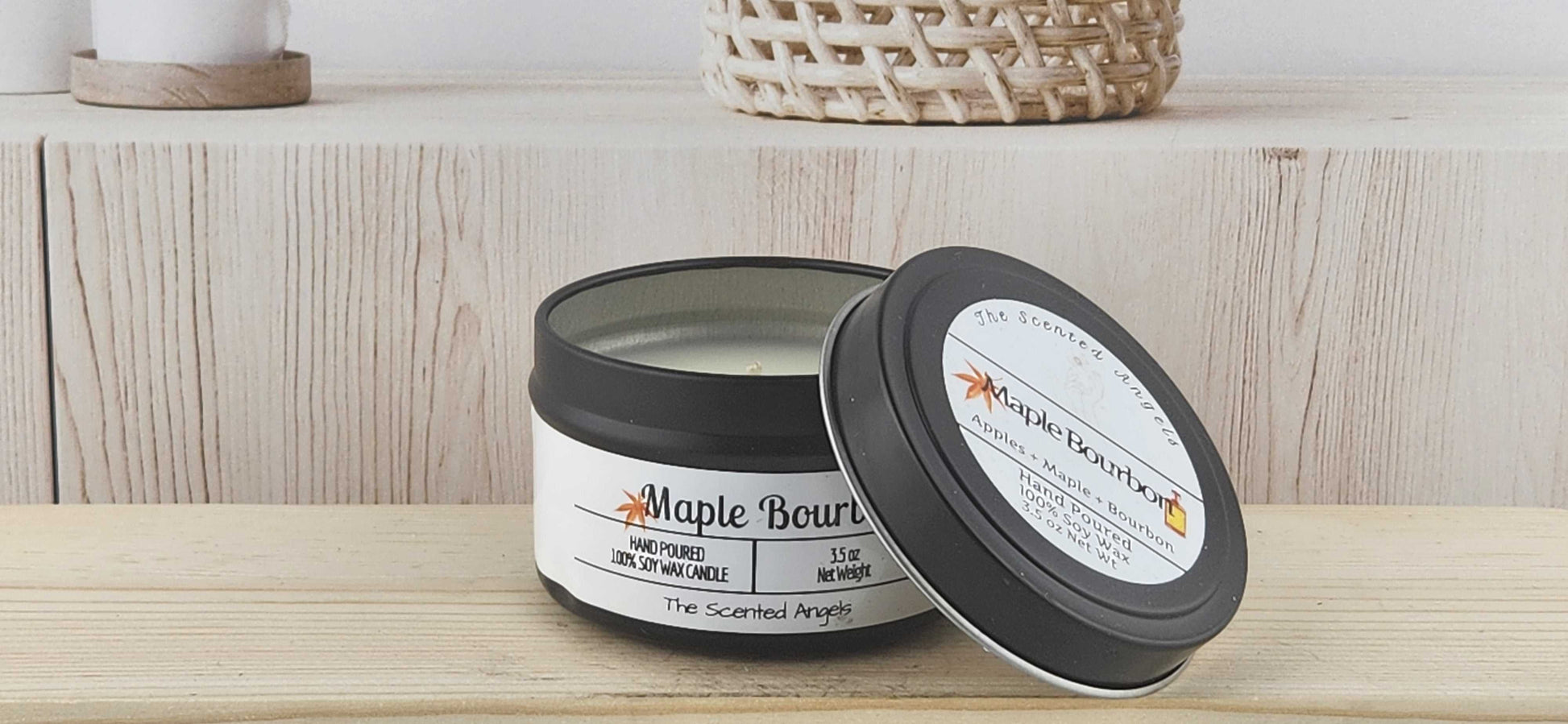 Maple Bourbon Scented 100% Soy Wax Candle - Black The Scented Angels Soy Candles
