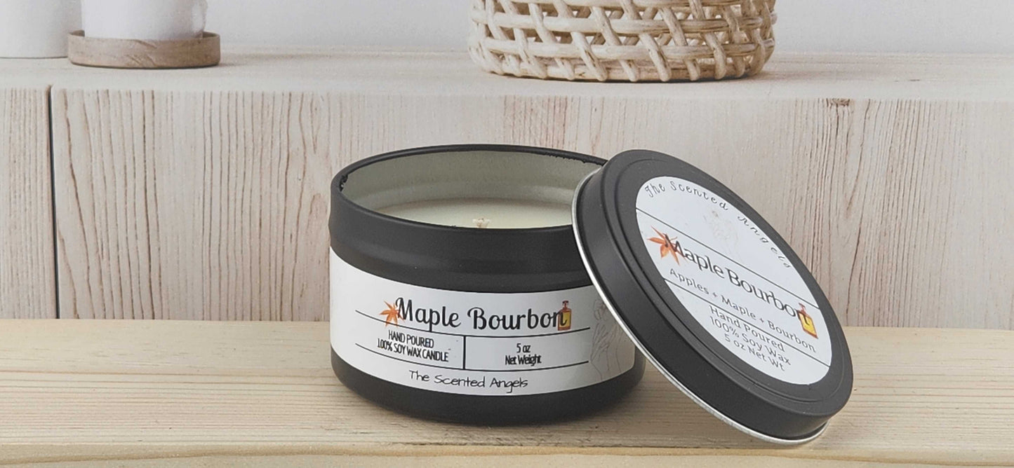 Maple Bourbon Scented 100% Soy Wax Candle - Black The Scented Angels Soy Candles