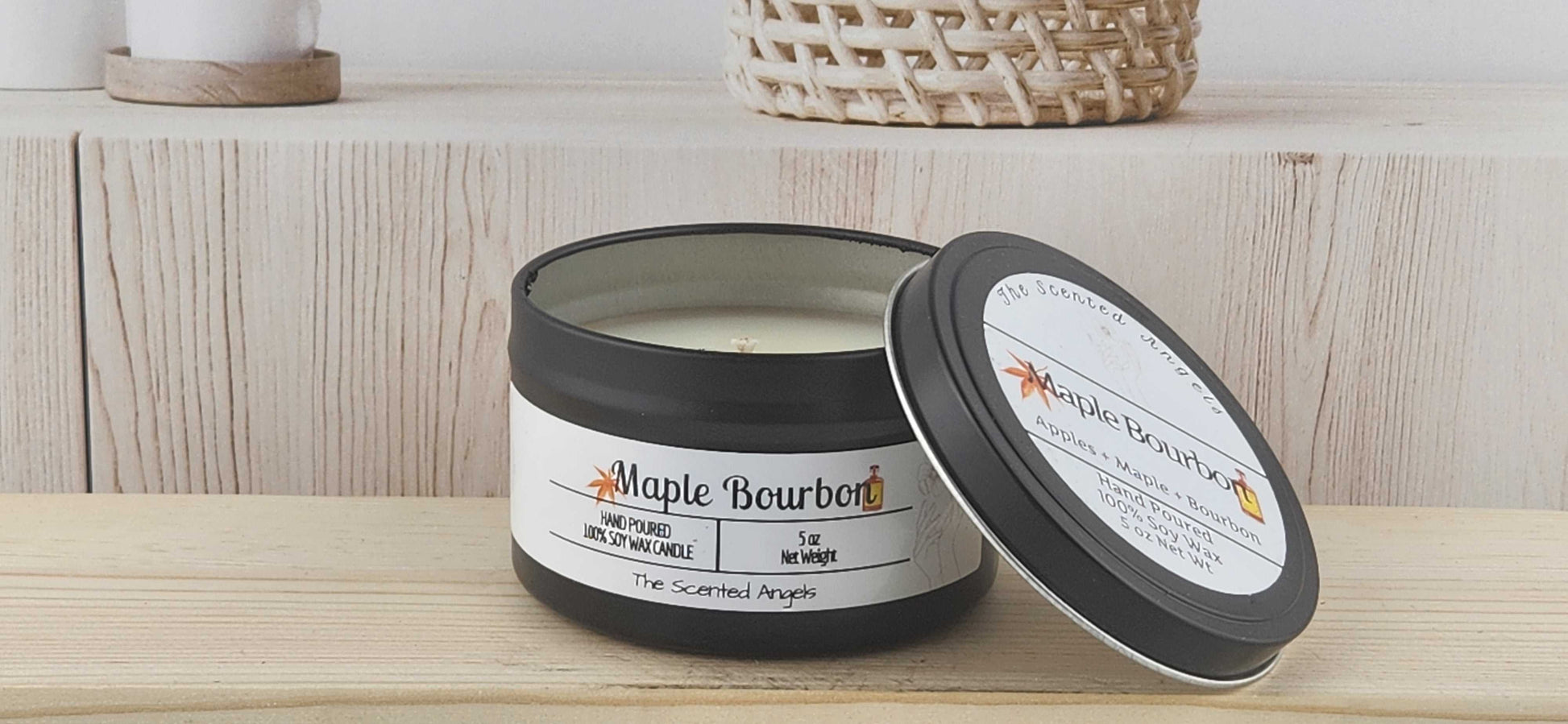 Maple Bourbon Scented 100% Soy Wax Candle - Black The Scented Angels Soy Candles