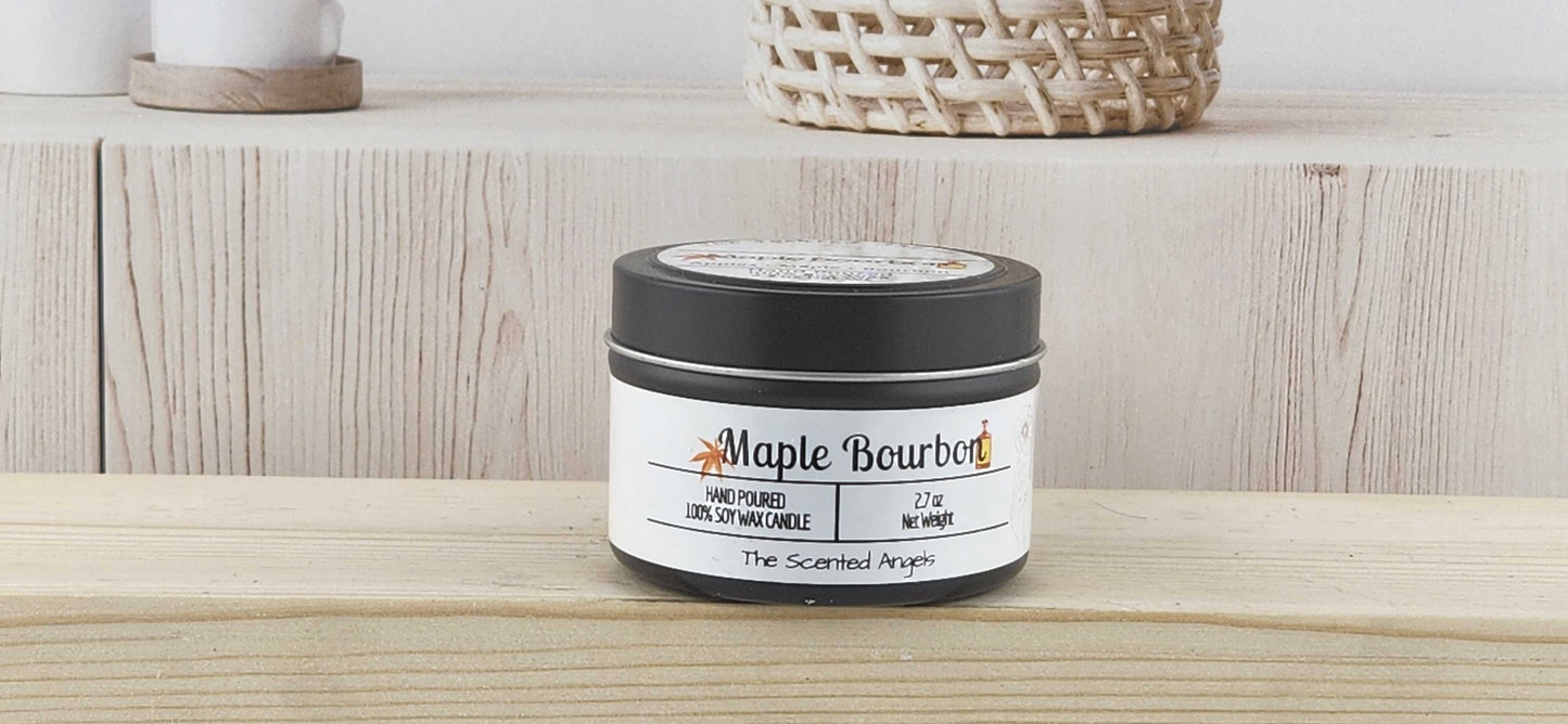 Maple Bourbon Scented 100% Soy Wax Candle - Black The Scented Angels Soy Candles