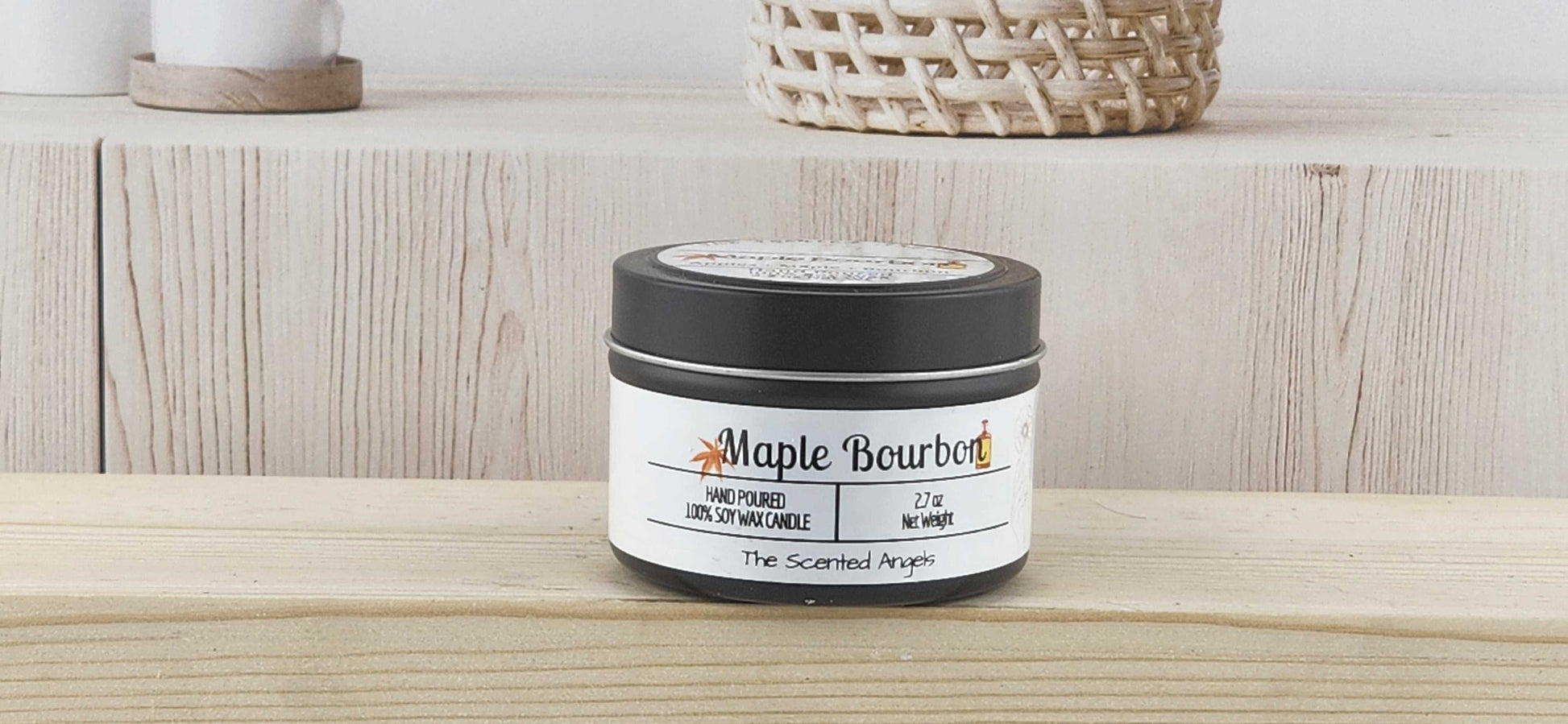 Maple Bourbon Scented 100% Soy Wax Candle - Black The Scented Angels Soy Candles
