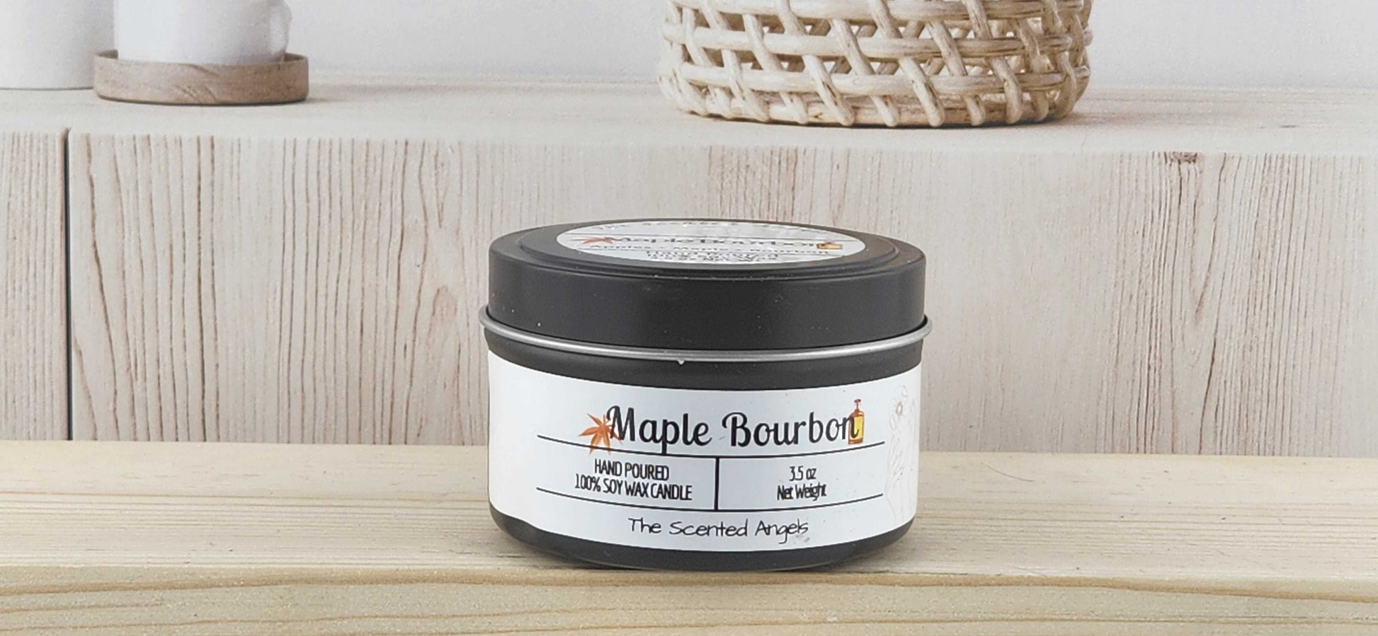 Maple Bourbon Scented 100% Soy Wax Candle - Black The Scented Angels Soy Candles