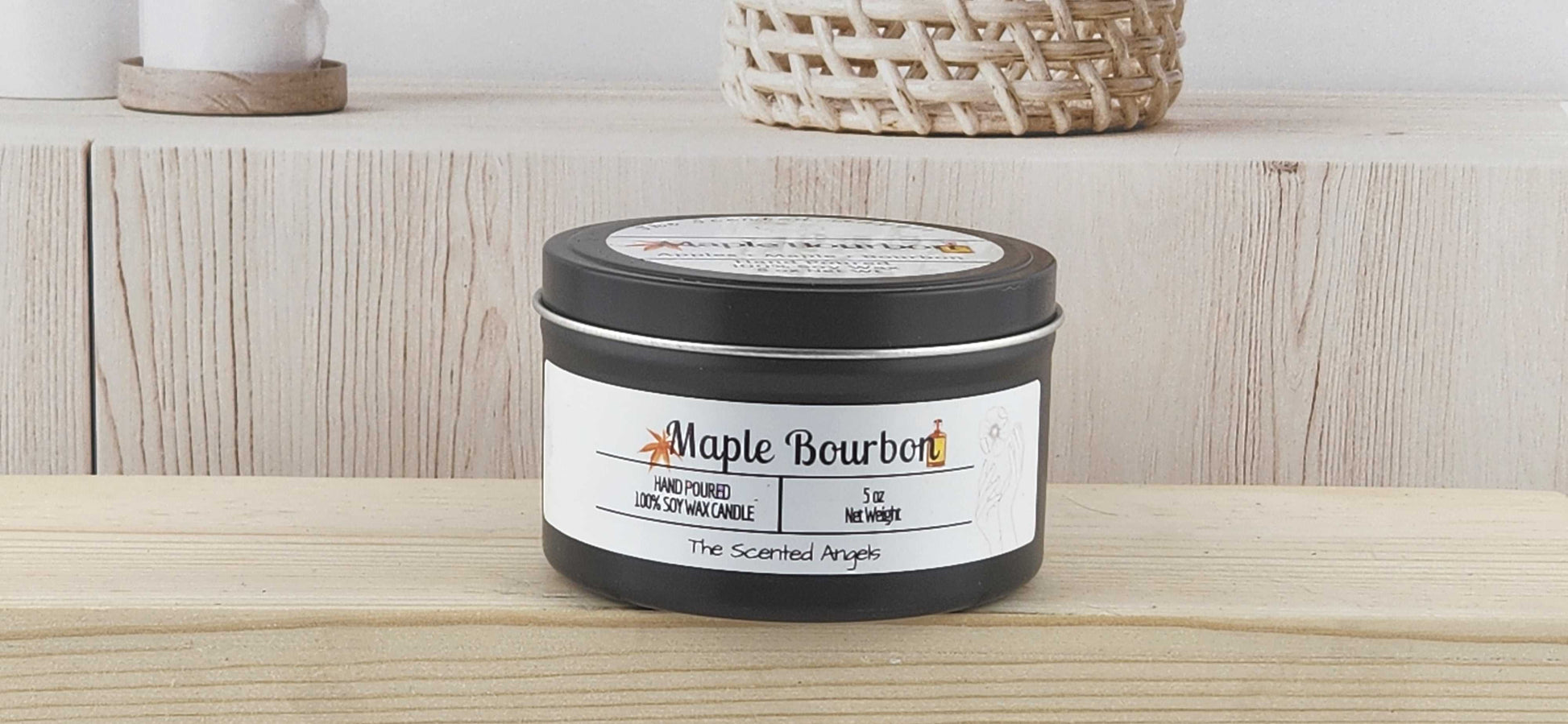 Maple Bourbon Scented 100% Soy Wax Candle - Black The Scented Angels Soy Candles