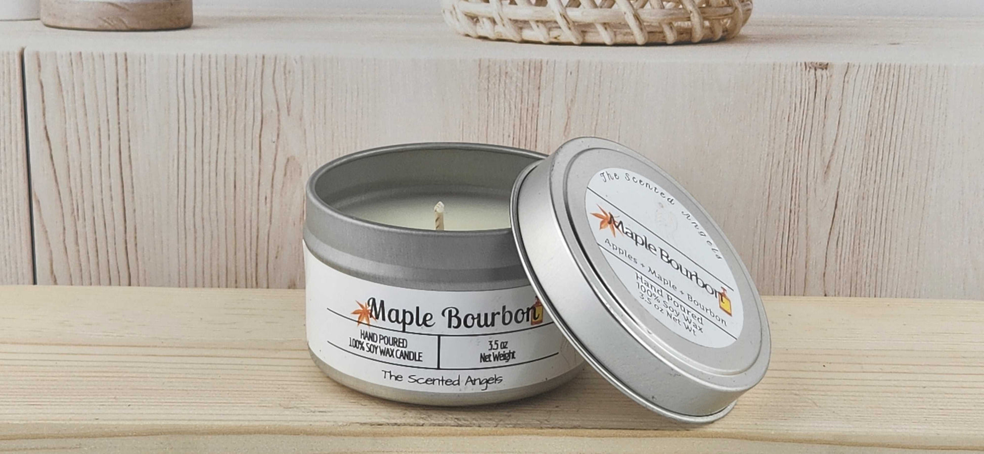 Maple Bourbon Scented 100% Soy Wax Candle - Silver The Scented Angels Soy Candles