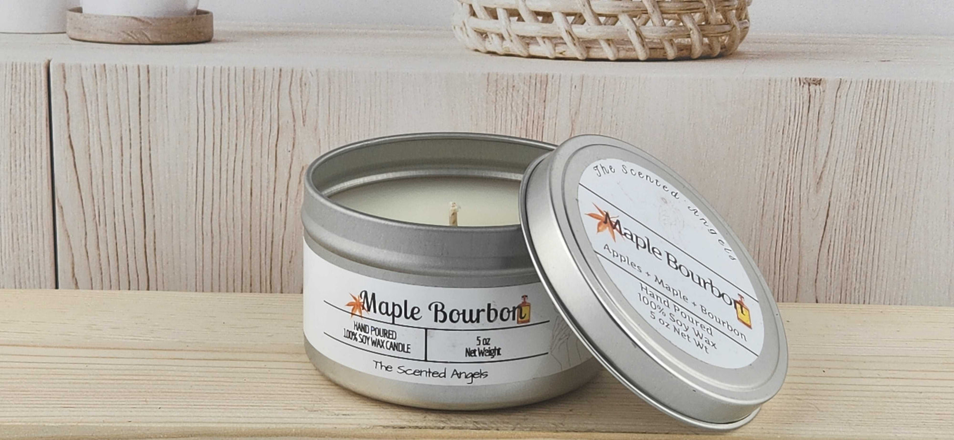 Maple Bourbon Scented 100% Soy Wax Candle - Silver The Scented Angels Soy Candles