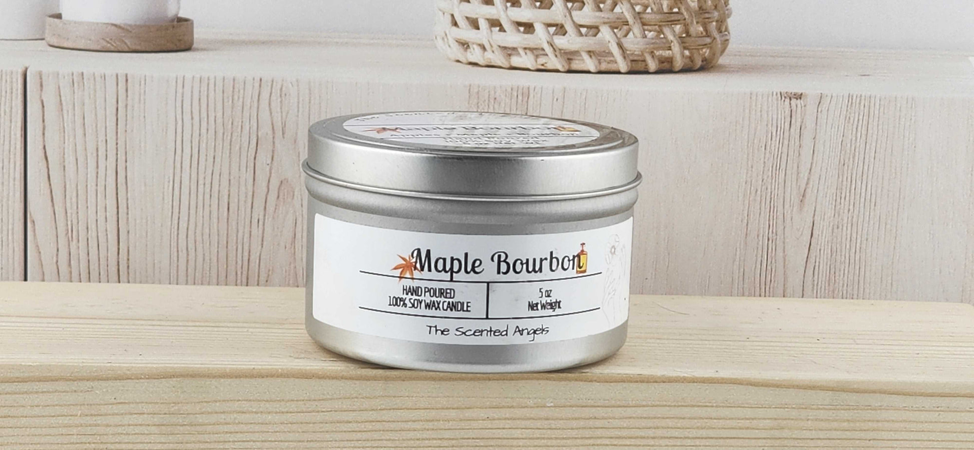 Maple Bourbon Scented 100% Soy Wax Candle - Silver The Scented Angels Soy Candles