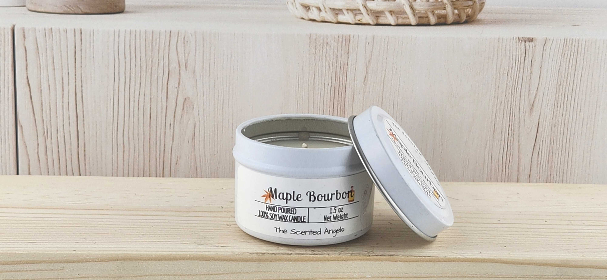 Maple Bourbon Scented 100% Soy Wax Candle - White The Scented Angels Soy Candles
