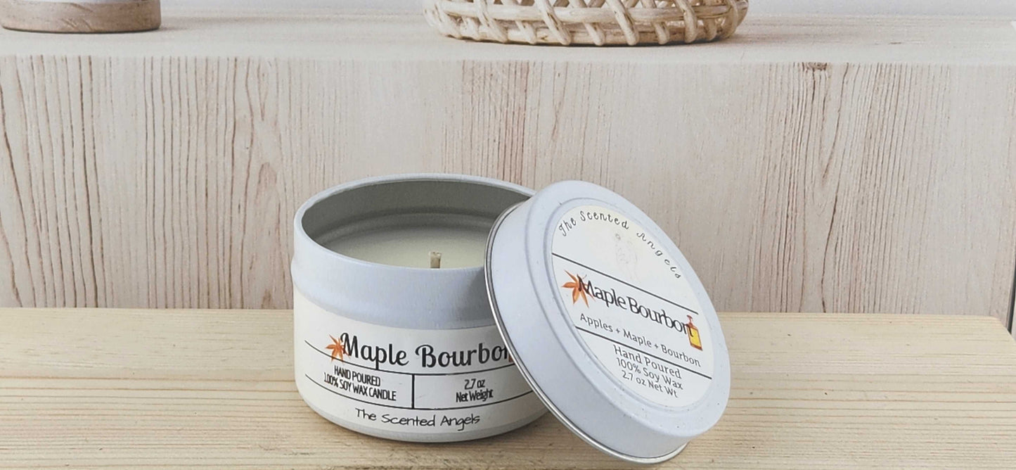 Maple Bourbon Scented 100% Soy Wax Candle - White The Scented Angels Soy Candles