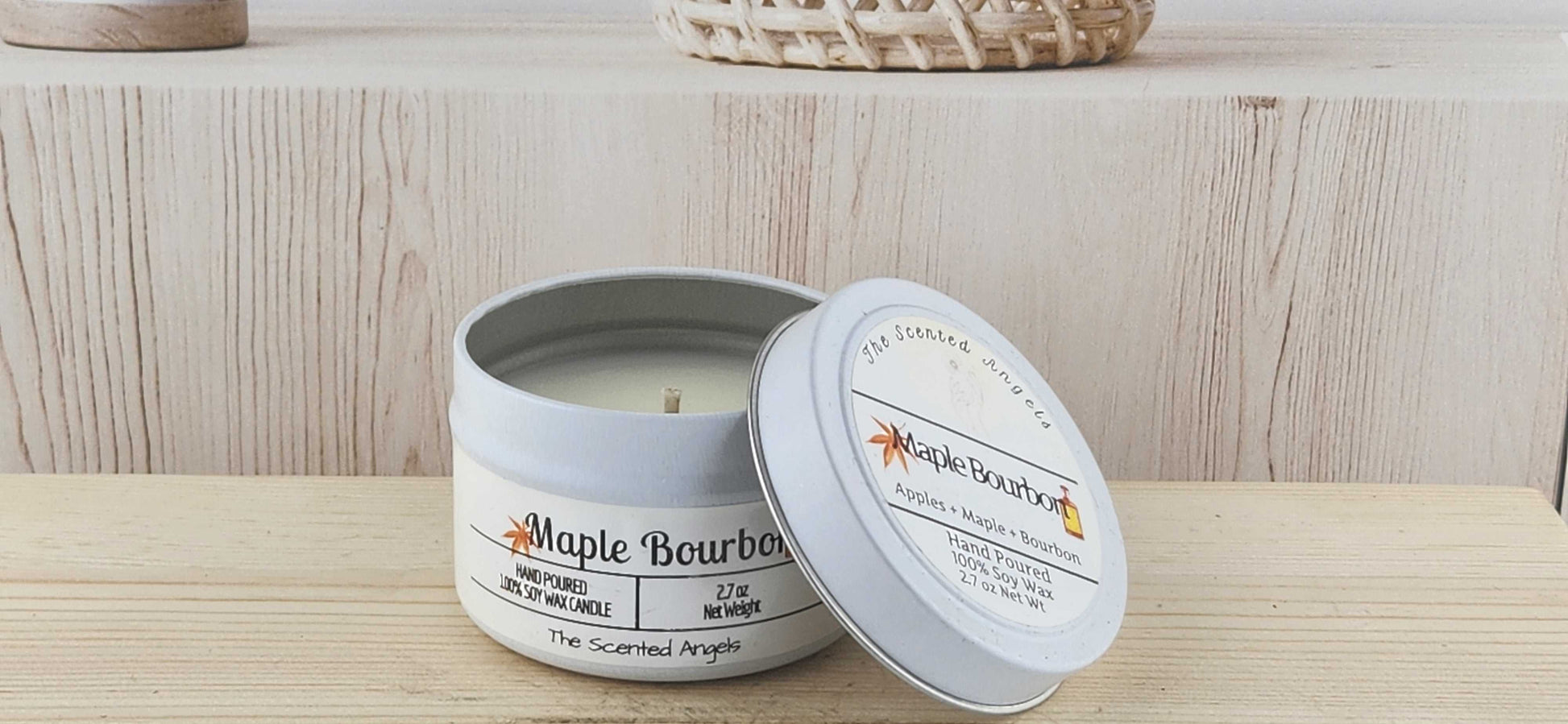 Maple Bourbon Scented 100% Soy Wax Candle - White The Scented Angels Soy Candles