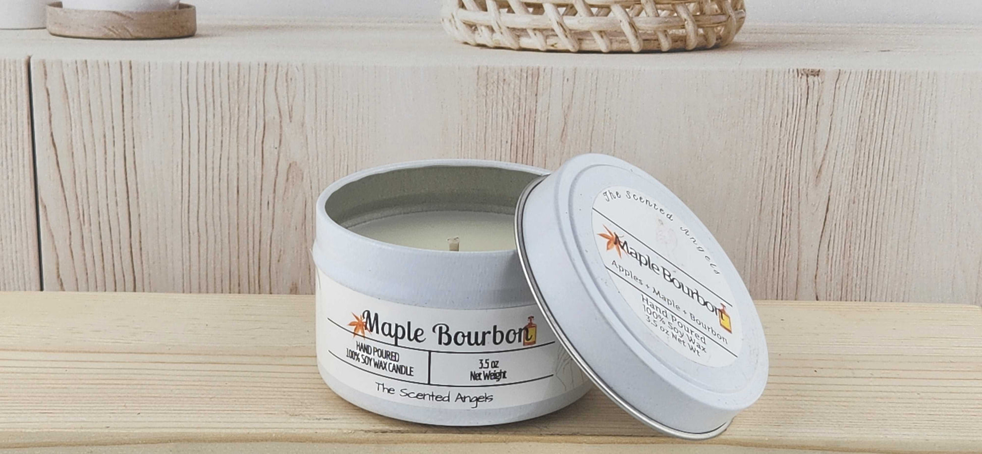 Maple Bourbon Scented 100% Soy Wax Candle - White The Scented Angels Soy Candles