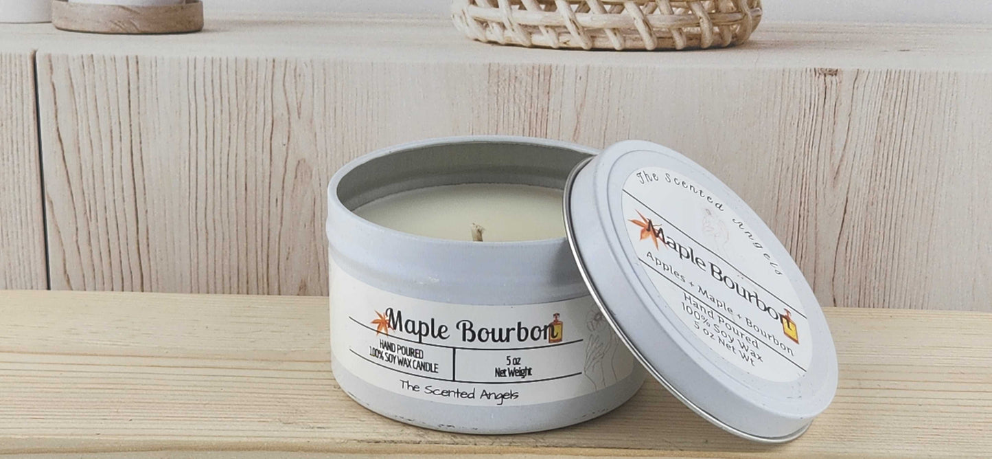 Maple Bourbon Scented 100% Soy Wax Candle - White The Scented Angels Soy Candles
