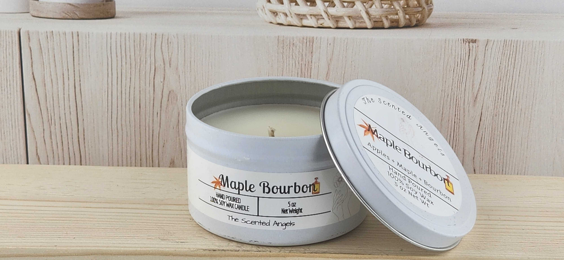 Maple Bourbon Scented 100% Soy Wax Candle - White The Scented Angels Soy Candles