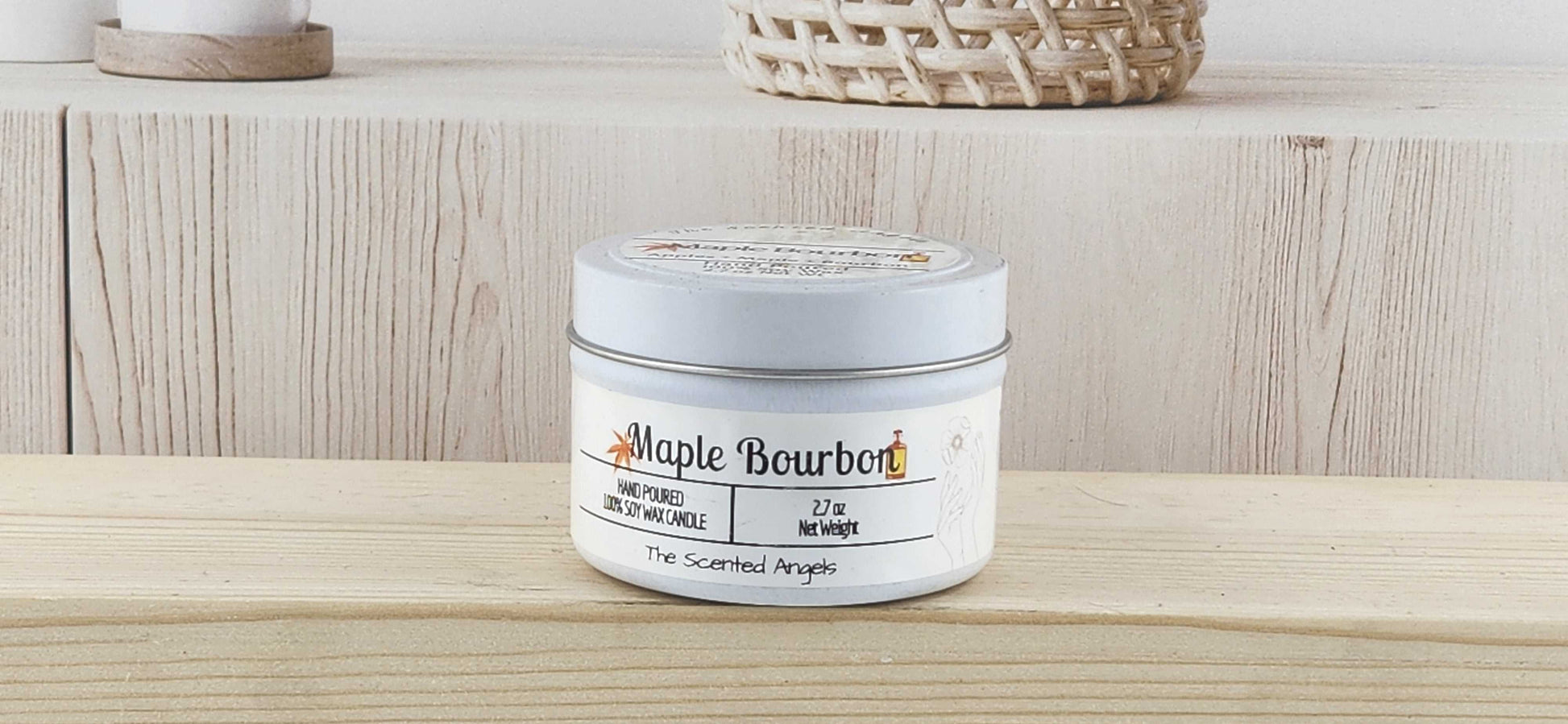 Maple Bourbon Scented 100% Soy Wax Candle - White The Scented Angels Soy Candles