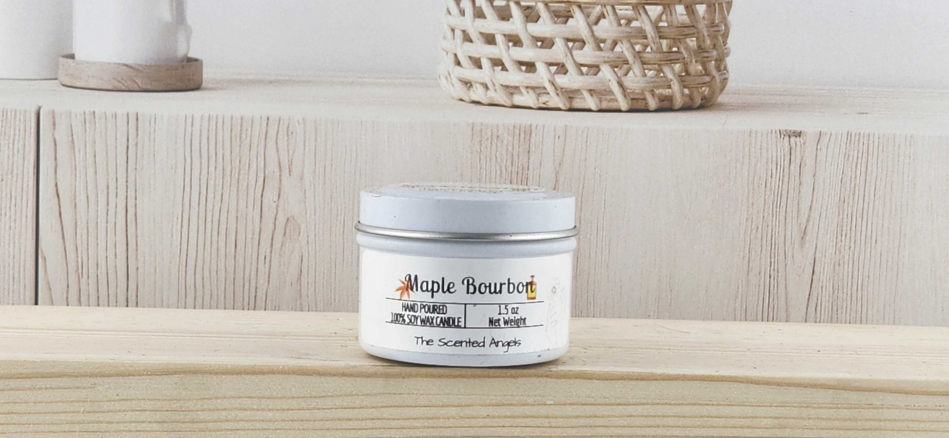 Maple Bourbon Scented 100% Soy Wax Candle - White The Scented Angels Soy Candles