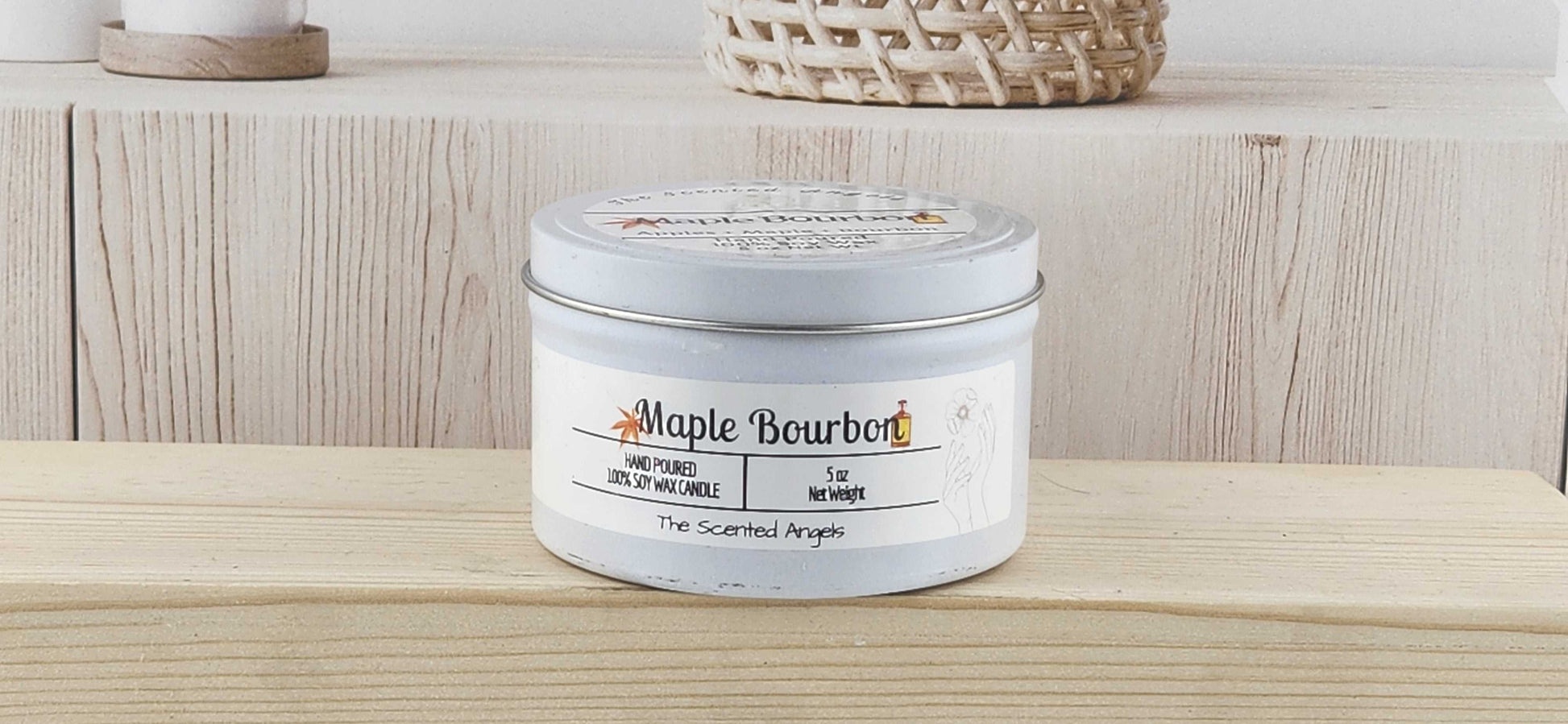 Maple Bourbon Scented 100% Soy Wax Candle - White The Scented Angels Soy Candles