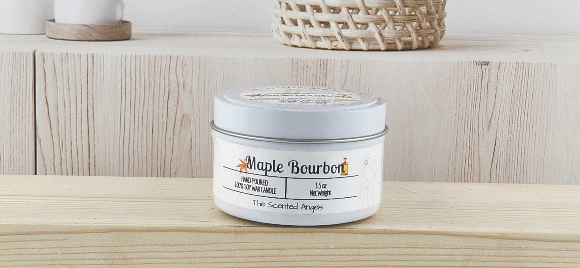 Maple Bourbon Scented 100% Soy Wax Candle - White The Scented Angels Soy Candles