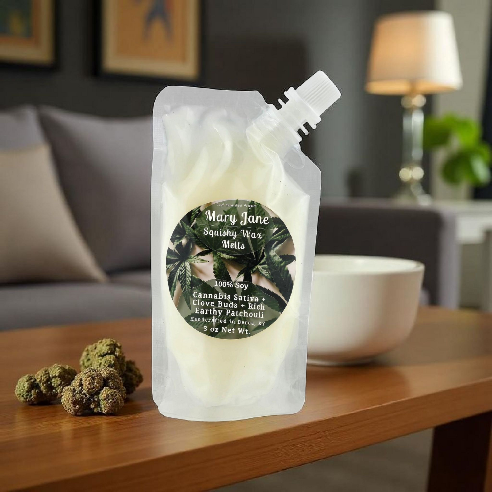 squeezable wax melt on table