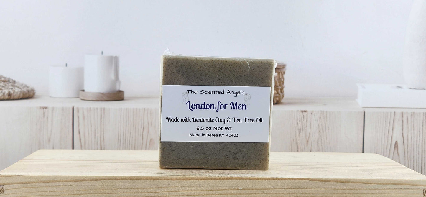 Men's Tea Tree & Clay Bar Soap - London For Men Scented The Scented Angels Bar Soap