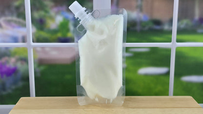 back of mindful morning squeezable wax melt pouch