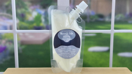 Moonlit Silk squeezable wax melts handmade by The Scented Angels – creamy sandalwood comfort fragrance