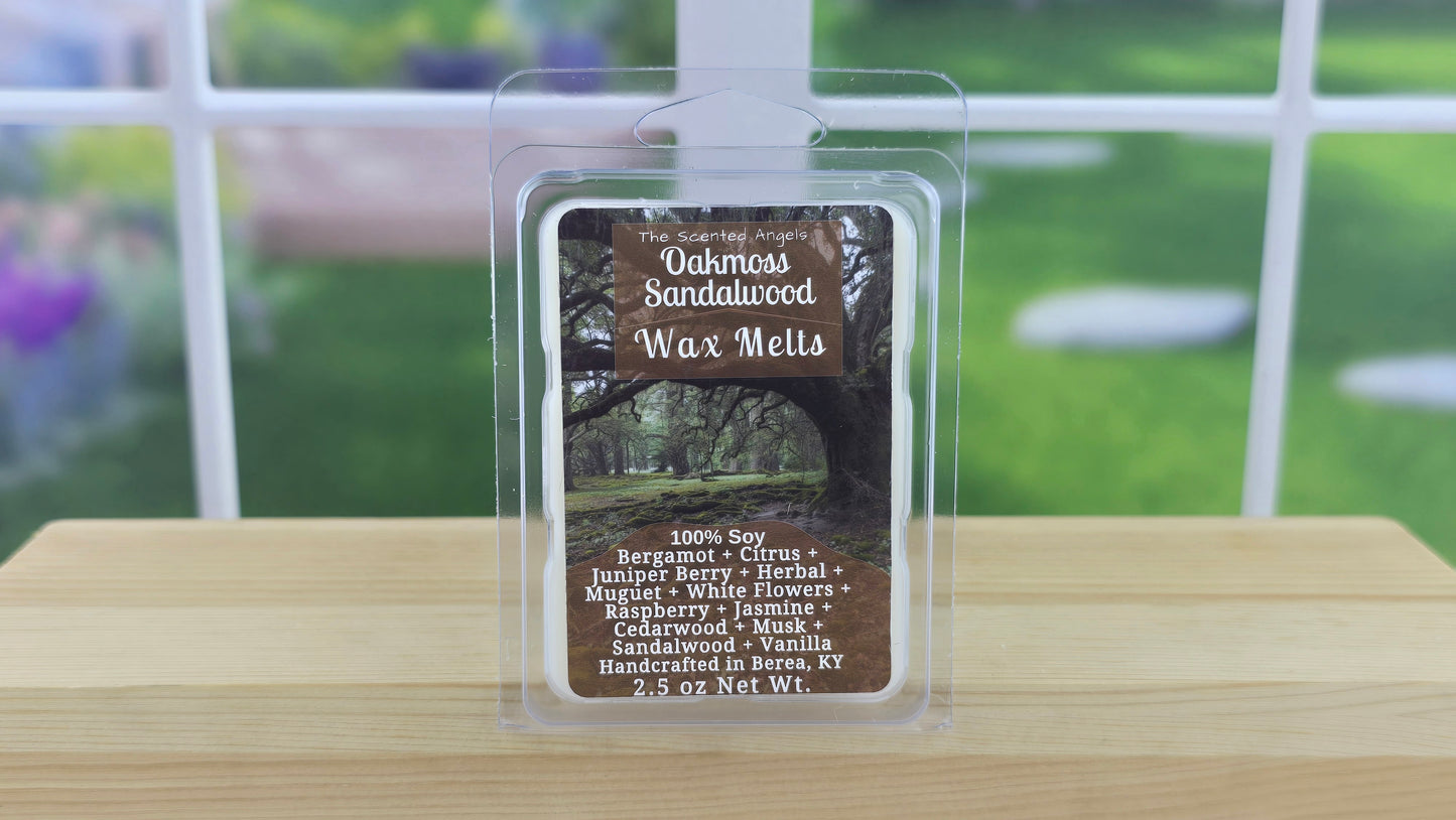 Oakmoss Sandalwood wax melts handmade by The Scented Angels – rich woodsy sandalwood fragrance