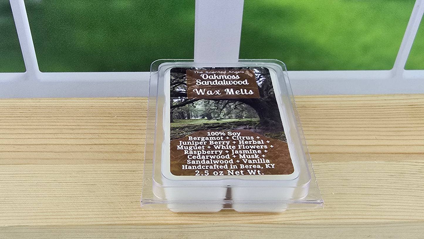 Wax melt packaging with label on a wooden surface