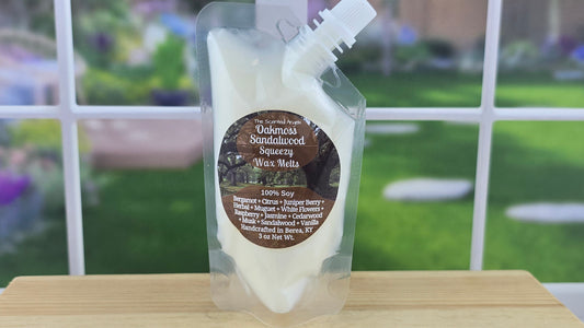 Oakmoss Sandalwood squeezable wax melts handmade by The Scented Angels – rich woodsy sandalwood fragrance
