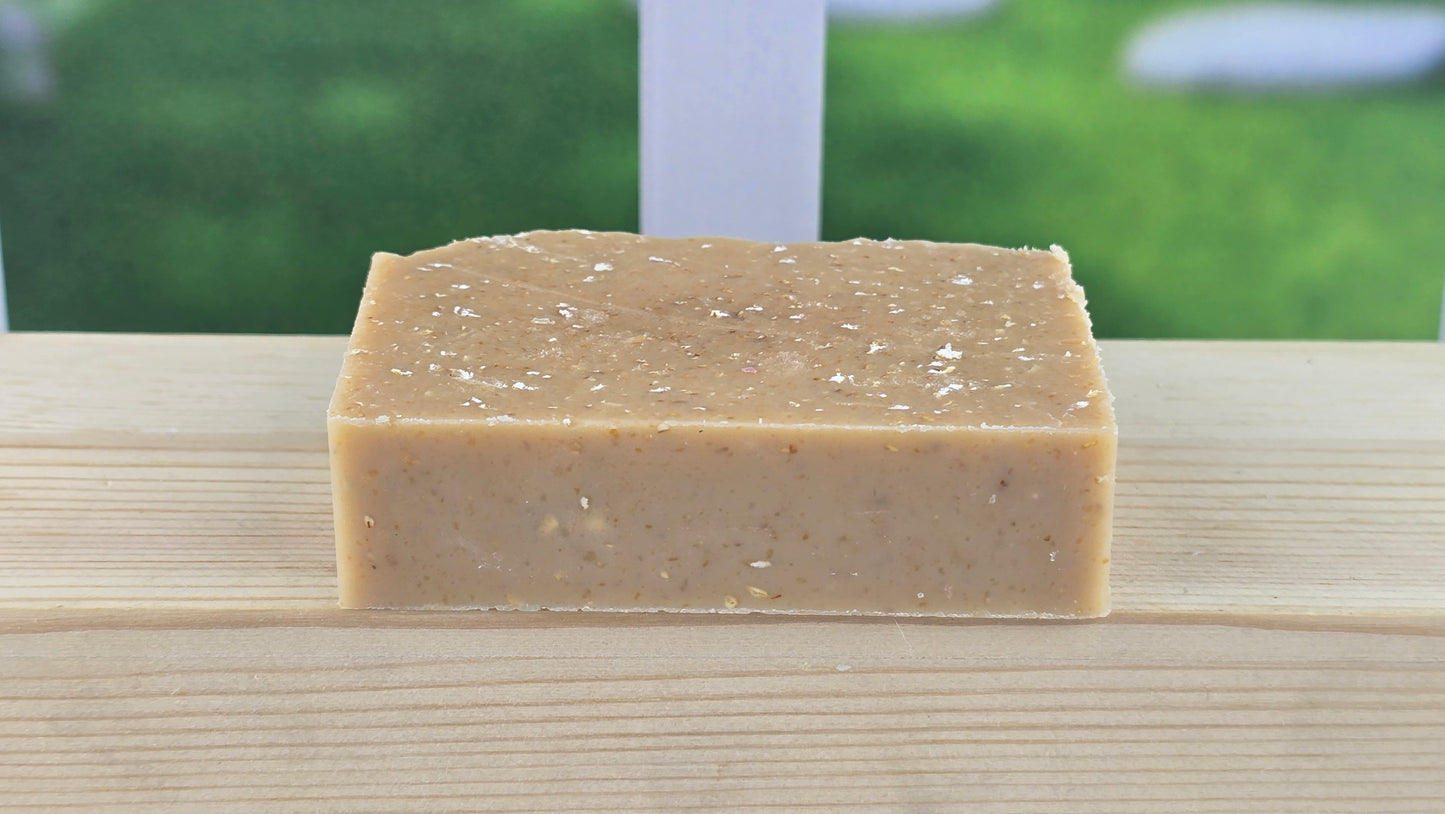 Bottom view of Oatmeal, Milk, & Honey Goat Milk/Tallow Cold Process Soap